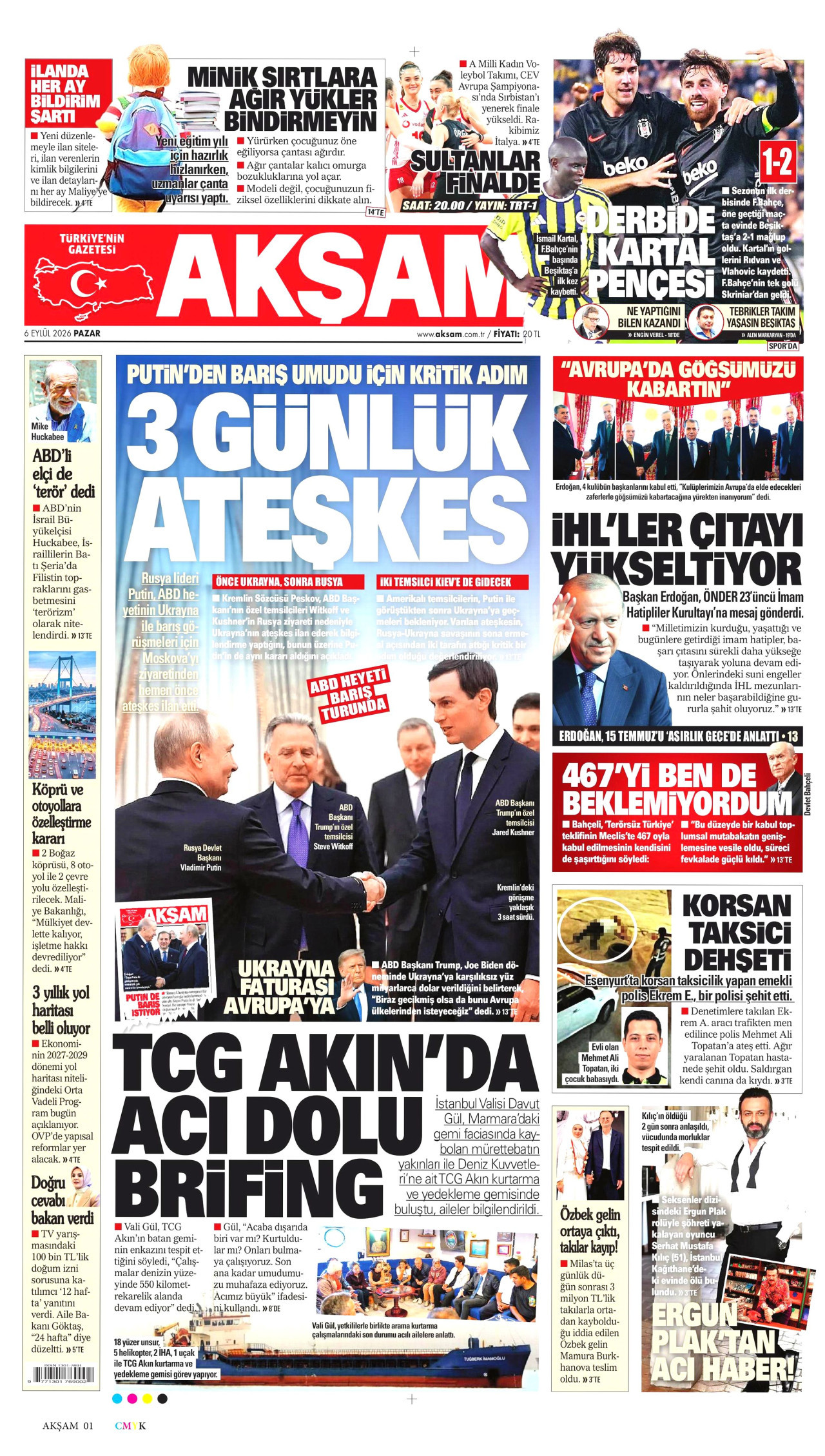 Akşam Gazetesi gazetesi manşeti