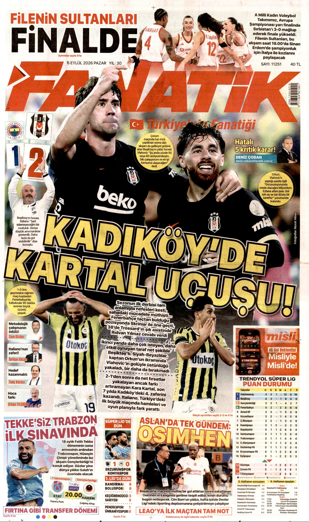 Fanatik Gazetesi gazetesi manşeti