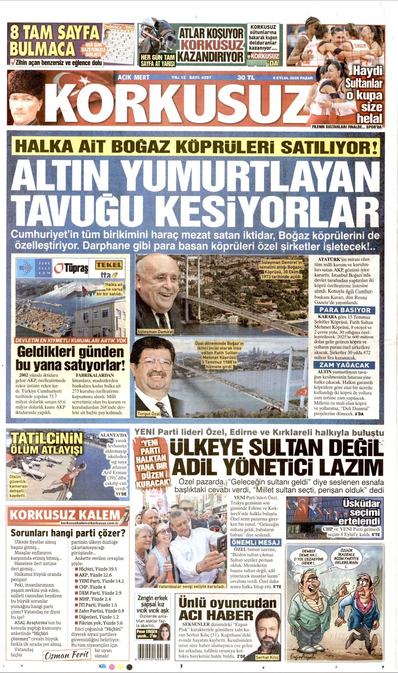Korkusuz Gazetesi gazetesi manşeti