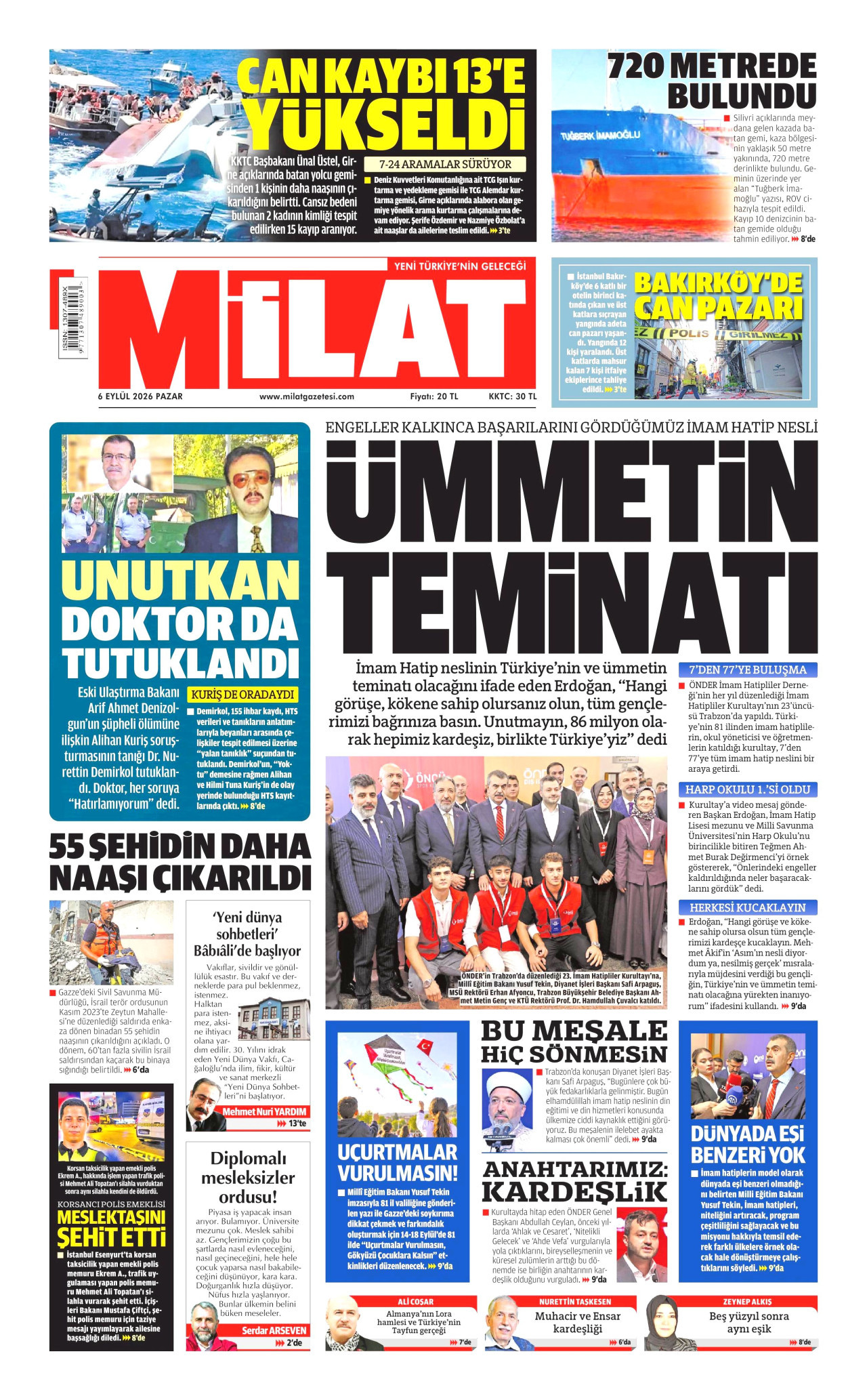 Milat Gazetesi gazetesi manşeti