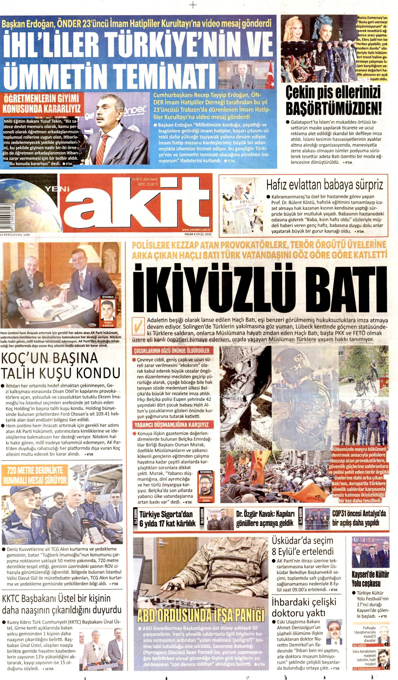 Yeni Akit Gazetesi gazetesi manşeti